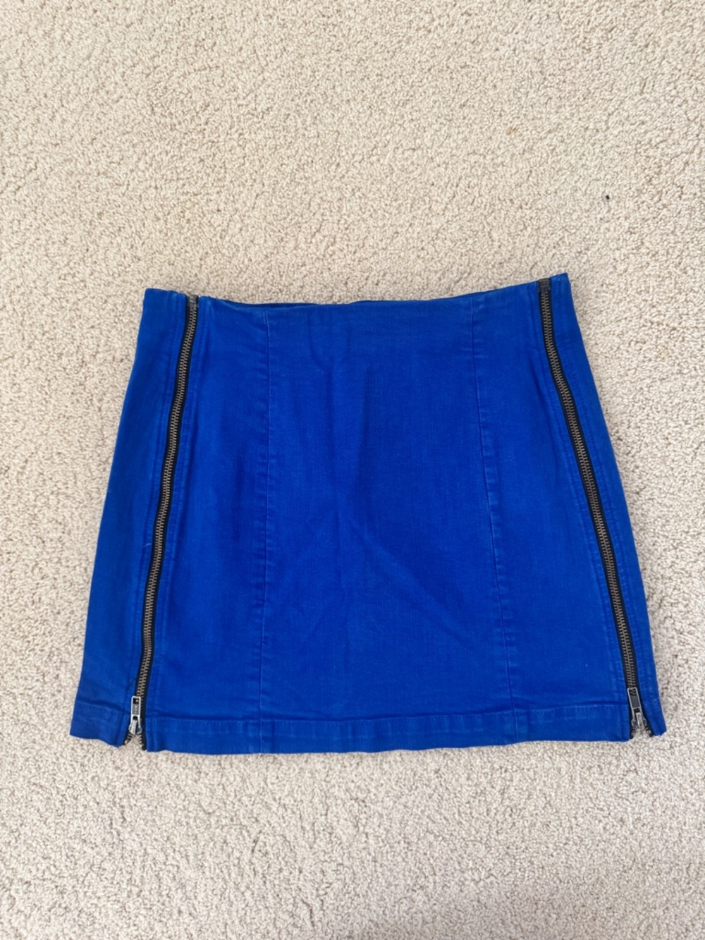 LF CARMAR Blue Zipper-Trim Mini Skirt